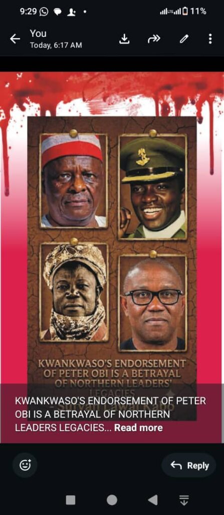 KWANKWASO’S ENDORSEMENT OF PETER OBI IS A BETRAYAL OF NORTHERN LEADERS LEGACIES Mutawakkilu Ibrahim Idris